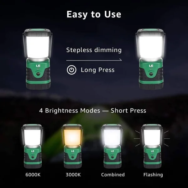 Le LED Camping Lantern Rechargeable - 1000lm, 4 Light Modes, 4400mAh Power Bank, IP44 Waterproof, Perfect Lantern Flashlight for