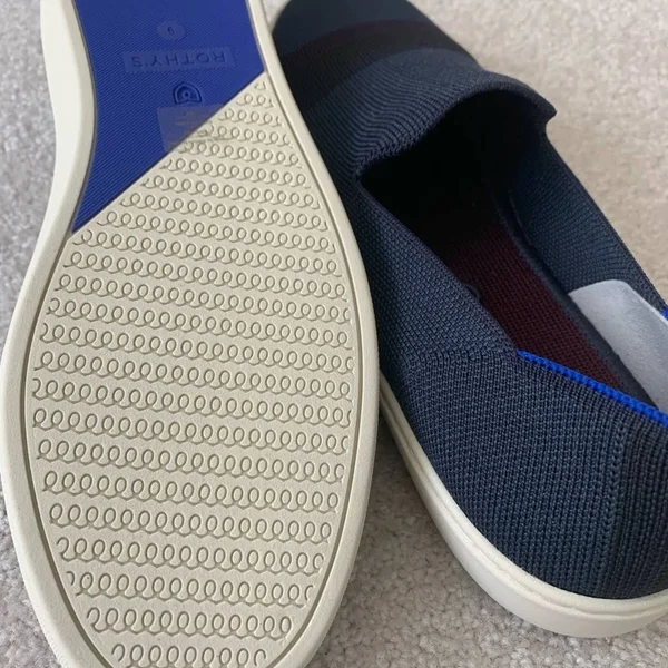 Rothy&s Navy Blue Slip-On Sneakers, Night Stripe, Size 9