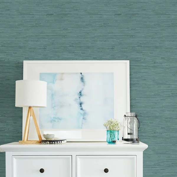 Brewster Lycaste Teal Weave Texture Wallpaper
