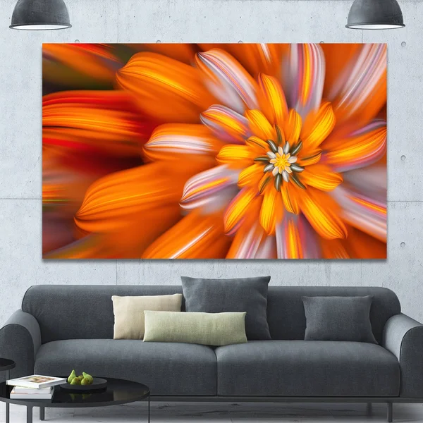 Designart &Massive Orange Fractal Flower & Floral Canvas Art Print - Size: 32 inch x 16 inch