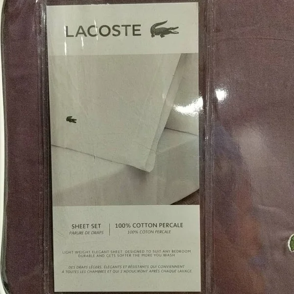 Lacoste 100% Cotton Percale Sheet Set, Solid, Plum, Full