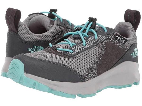 The North Face Juniors& Hedgehog Hiker II Waterproof Shoe - 1 - Blackened Pearl - Aqua Splash