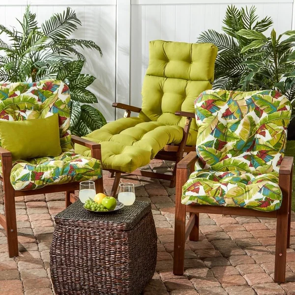 Greendale Home Fashions Outdoor Seat/Back Chair CUSHION, Palm Leaves White, 42 x 21 x 5 inches