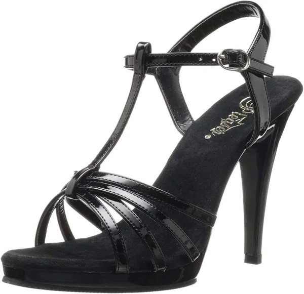 FLAIR-420 - 4 1/2x22 Stiletto Heel T-Strap Sandal Black, Size 10