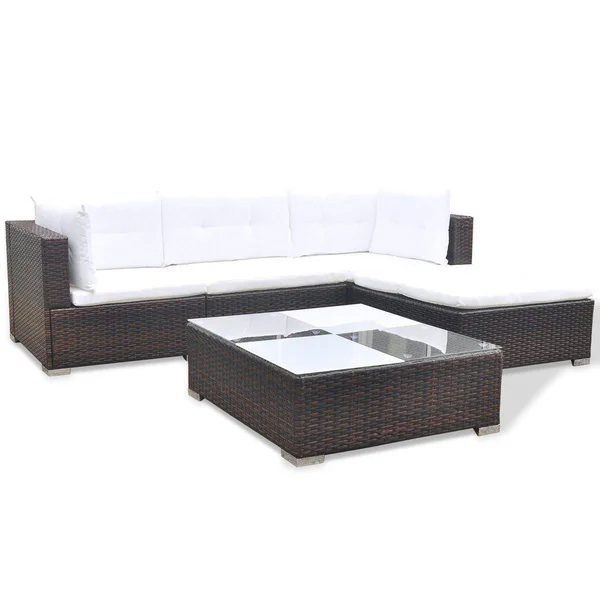 vidaXL 14 Piece Garden Sofa Set Brown Poly Rattan