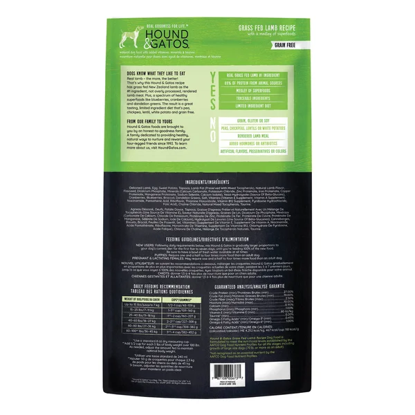 Hound Gatos Grain-Free Grass Fed Lamb Recipe Dry Dog Food - 24 lb