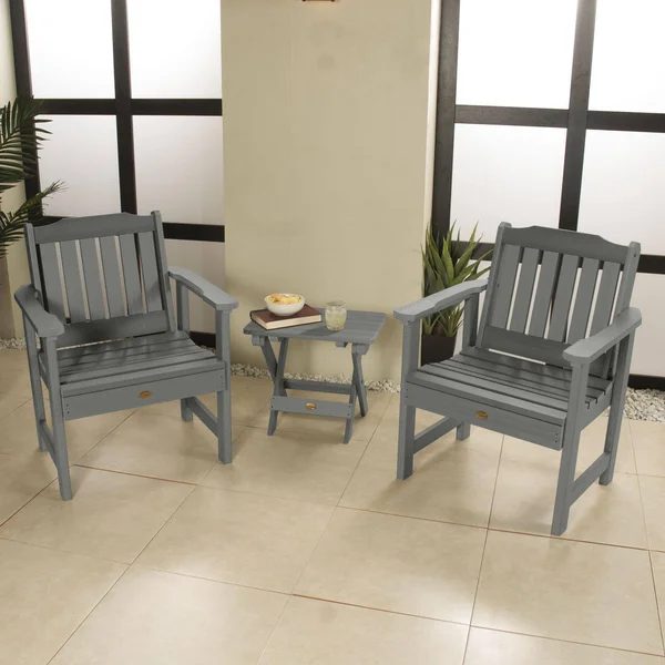 Highwood Lehigh Coastal Teak 2 Garden Chairs with Folding Adirondack Side Table 3-Piece Set