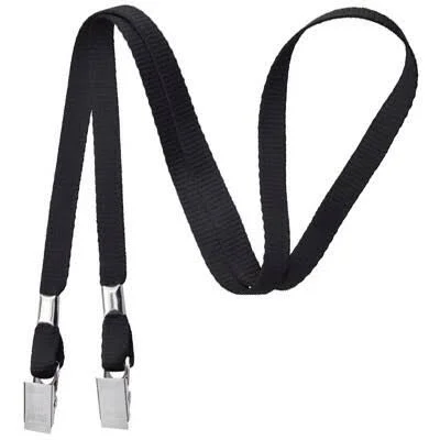 Black 3/8x22 Open Ended Lanyard with Two Bulldog Clips - Ideal for Holding Face Masks (100 Lanyards)