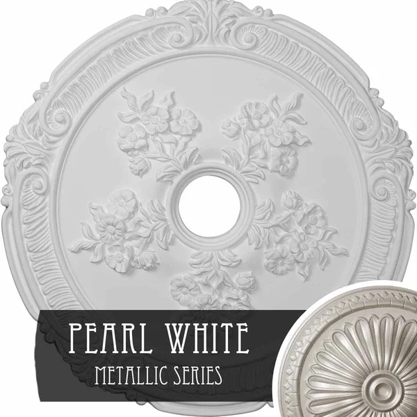 26x22OD x 3 3/4x22ID x 1 1/2x22P Attica with Rose Ceiling Medallion (Fits Canopies Up to 4 1/2x22) - Hand-Painted Pearl White