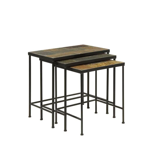 4D Concepts Wales Stone 18-20 in. Black 3 Piece Slate Top Nesting Tables - Black Metal/ Slate