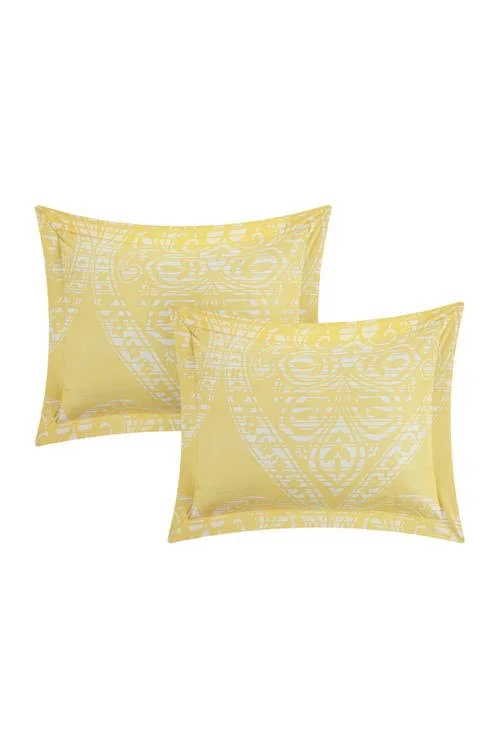 Parma Sicily Reversible Printed Comforter Set Yellow, Size: Queen