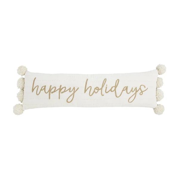 Mud Pie White and Gold Christmas Pillow, Happy Holidays