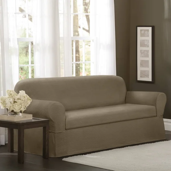 Maytex Torie Stretch 2-Piece Loveseat Furniture Cover/Slipcover, Tan
