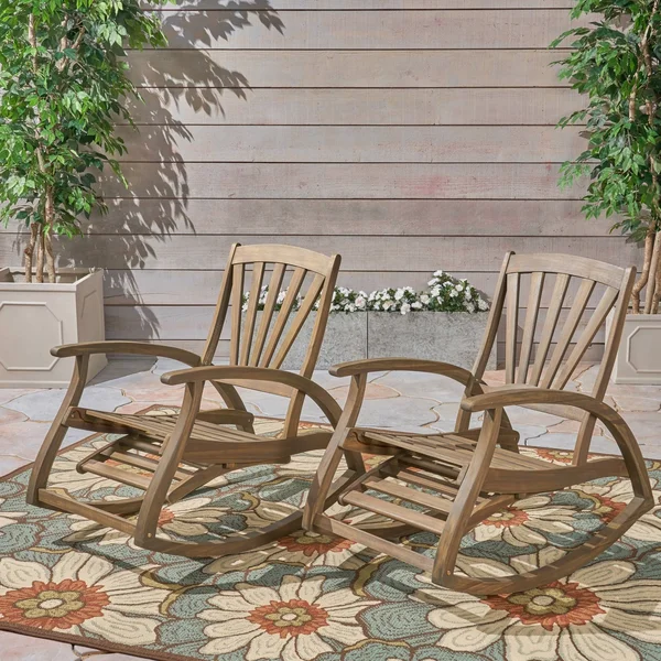 Sunview Outdoor Rustic Acacia Wood Recliner Rocking Chairs (Set of 2) by Christopher Knight Home - Teak