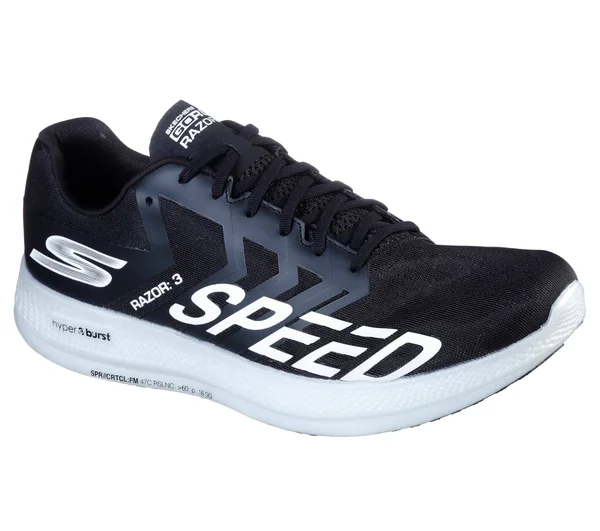 Skechers Men's GOrun Razor 3 Hyper Running Shoes - Black/White, 6.5