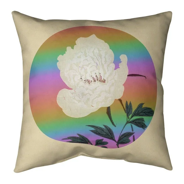Porch & den Keito Sato &Vintage Japanese Flower Painting& Throw Pillow - 16 x 16 - Red, Purple, & Green - Synthetic Fibe