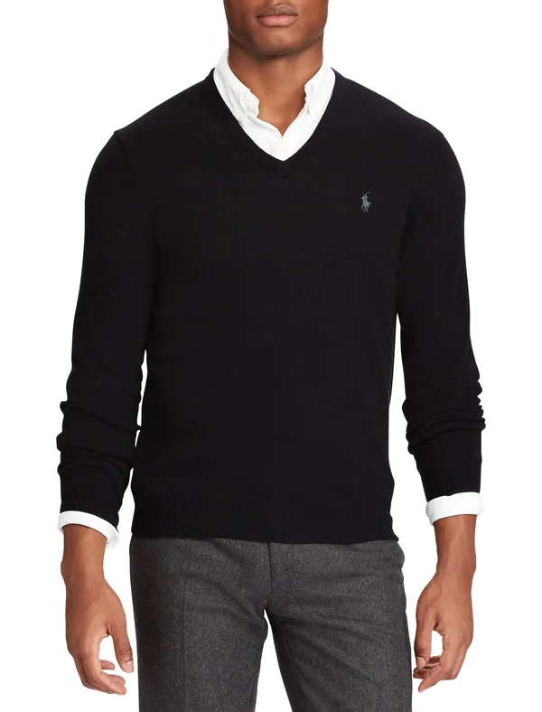 Polo Ralph Lauren Big & Tall Washable Merino Wool V-Neck Sweater Men's Clothing Polo Black : XLT