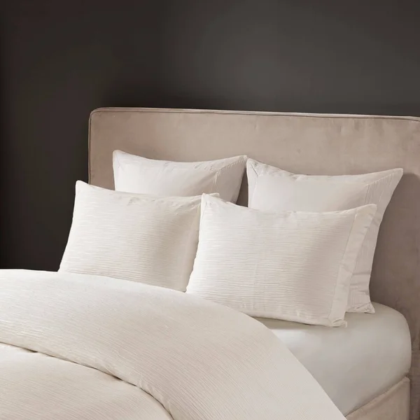 N Natori Hanae Cotton Blend Yarn Dyed 3 Piece Comforter Set Grey King