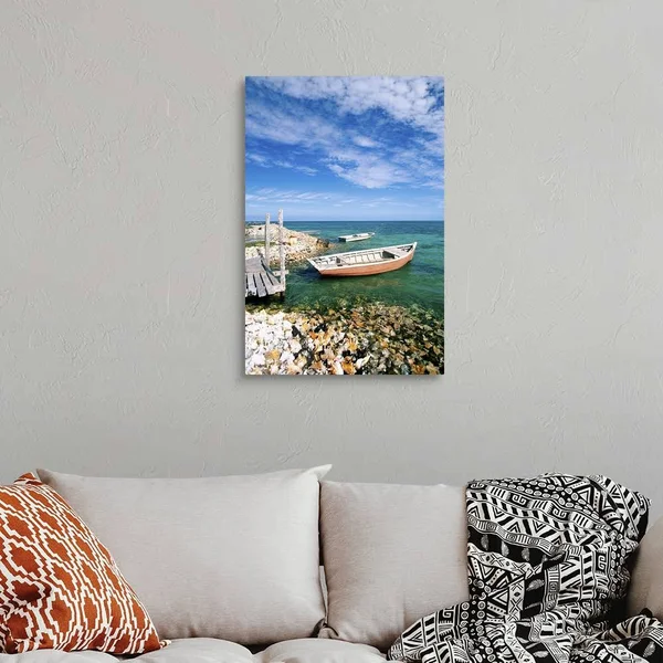 Fishing Boats by Shore - Large Solid-Faced Canvas Wall Art Print, Great Big Canvas