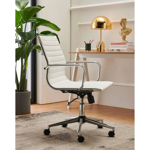 LUXMOD Mid Back Office Chair - Adjustable Swivel Chair, Ergonomic Desk Chair for Extra Back & Lumbar Support. - White