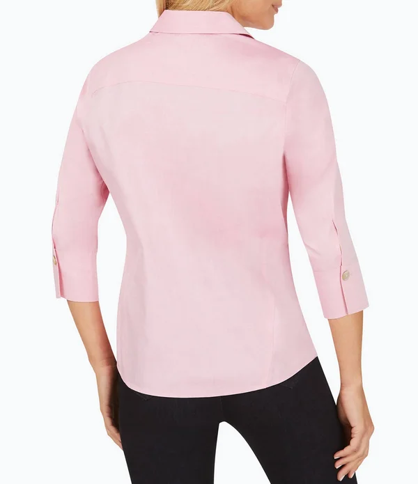 Foxcroft Paityn Solid Pinpoint Oxford Non-Iron Shaped Button Front Point Collar Shirt, Womens, 14, Almond Tart