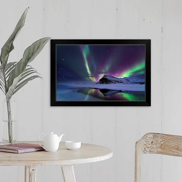 Northern Lights Reflection, Black Framed Wall Art, 24x16, Great Big Canvas