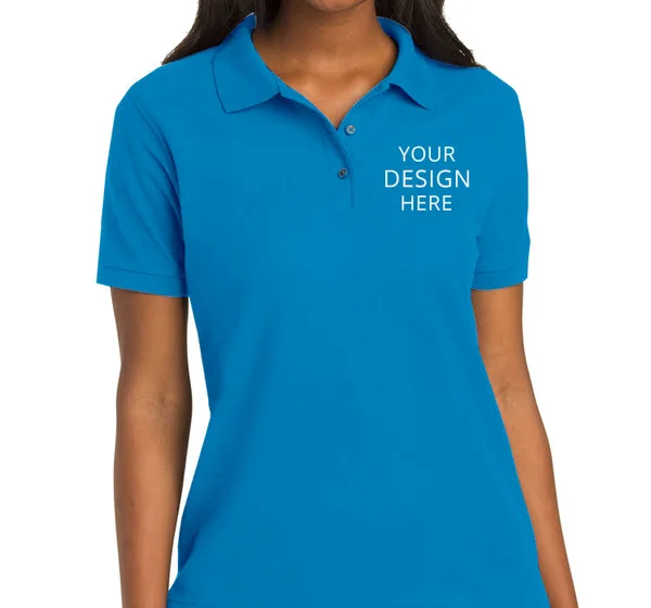 Custom Embroidered Port Authority Women's Polo Shirts - Ladies Silk Touch Sport Shirt - Size: XL, Turquoise