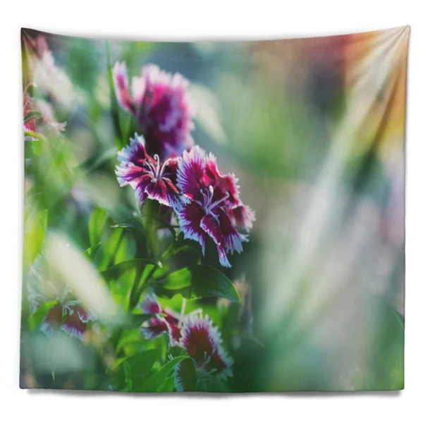 Designart 'Pink Flowers on Green Background' Floral Wall Tapestry - 92 in. x 78 in.