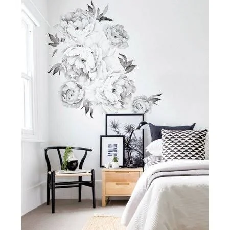 Peony Flowers Wall Sticker - Black and White