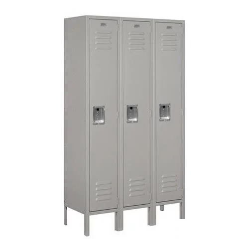 Salsbury 61352GY-U 12 in. x 5 ft. x 12 in. 3 Wide Single Tier Standard Metal Locker Gray - Unassembled