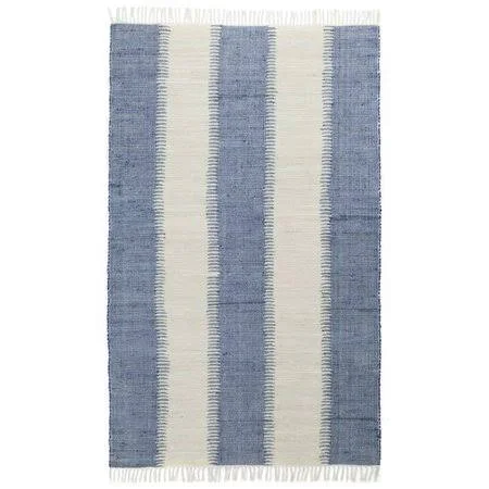 Highland Dunes Bruges Jagged Handmade-Flatweave Cotton Blue/White Area Rug, Size: Rectangle 5' x 8'