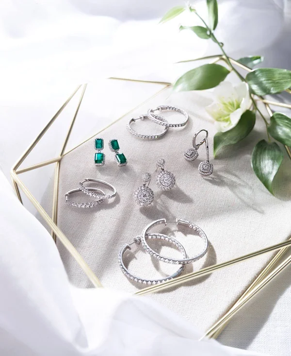 Diamond Halo Drop Earrings (1/2 Ct. t.w.) in Sterling Silver (also Available in 14K Rose Gold Sterling Silver & 14K Gold Ste