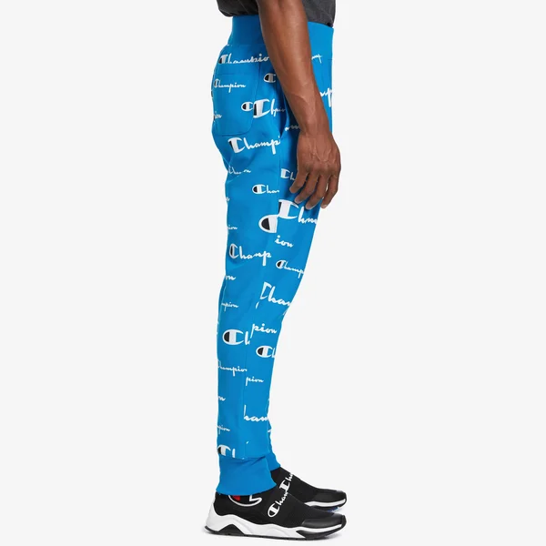 Champion Life Men's REVERSE Weave Joggers, All Over Logo Multi Scale Script Running Waves M