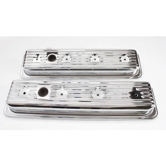 Speedway 91017180 Chrome 1987-Up Small Block Chevy Centerbolt Valve Covers - 1-Hole