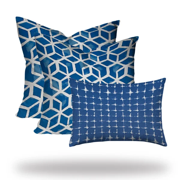 Joita Azul Collection Indoor Outdoor Lumbar Pillow Set Zipper Covers Only