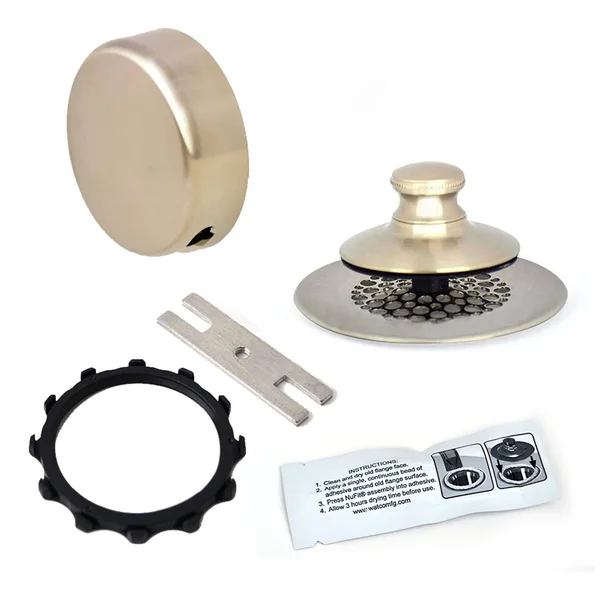 Watco Universal Nufit Push Pull Bathtub Stopper with Grid Strainer - Innovator Overflow and Silicone, Brushed Nickel, Brushed Nic