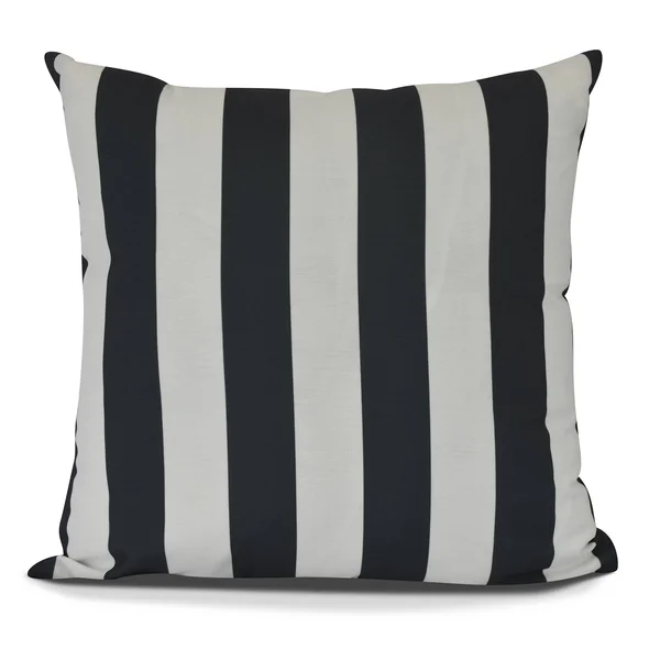 Contemporary Home Living 16x22 Black and White Striped Square Outdoor Throw Pillow - Down Alternative Filler