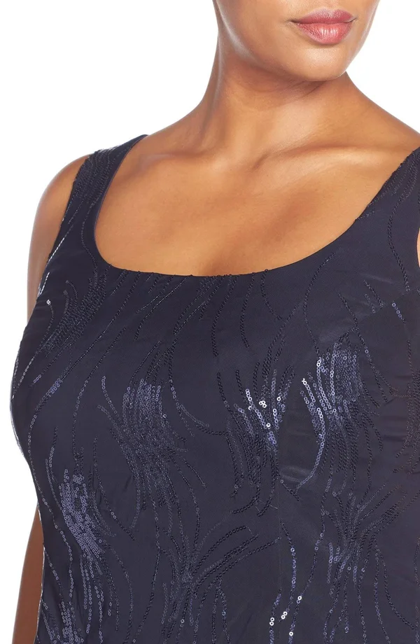 Alex Evenings Plus Size Sequined Chiffon Dress and Jacket - 14W, Navy