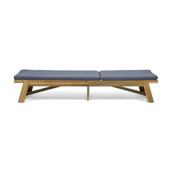 Noble House Maki Outdoor Acacia Wood Chaise Lounge in Teak and Gray (Set of 2)