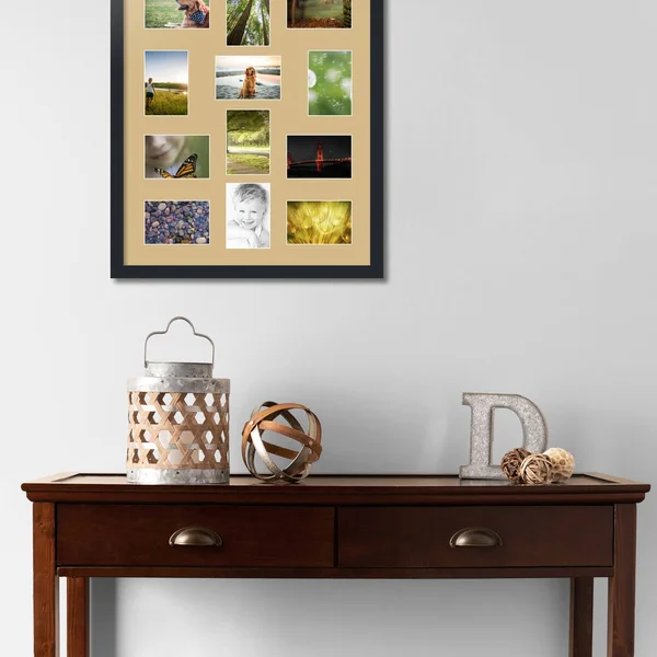Collage Picture Frame, Satin Black Frame with 12 openings for 4x6 Photos with Brown Autumn Gold Mat. D3926ED462, ArtToFrames