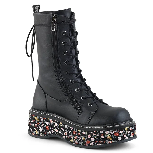 Demonia Women's Emily 350 UV Platform Mid Calf Boot - Size: 10, Black Patent/UV Neon Pink