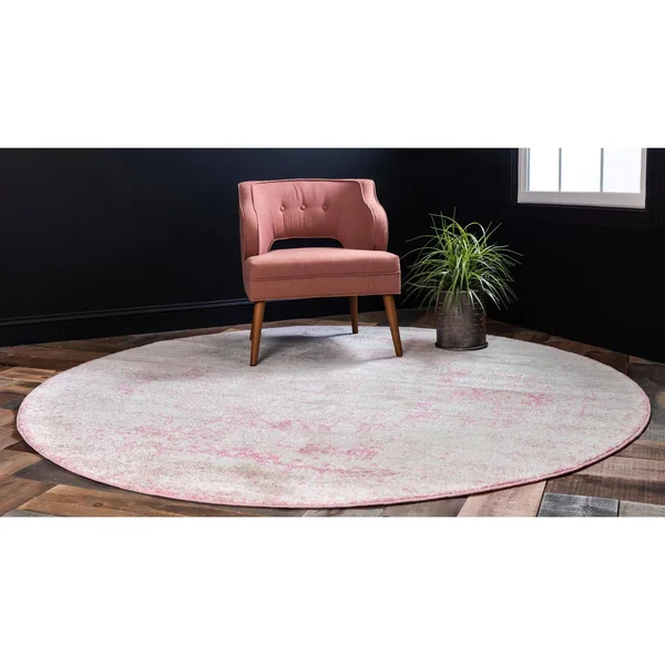 Unique Loom Bromley Wells Pink 8 ft. Round Area Rug
