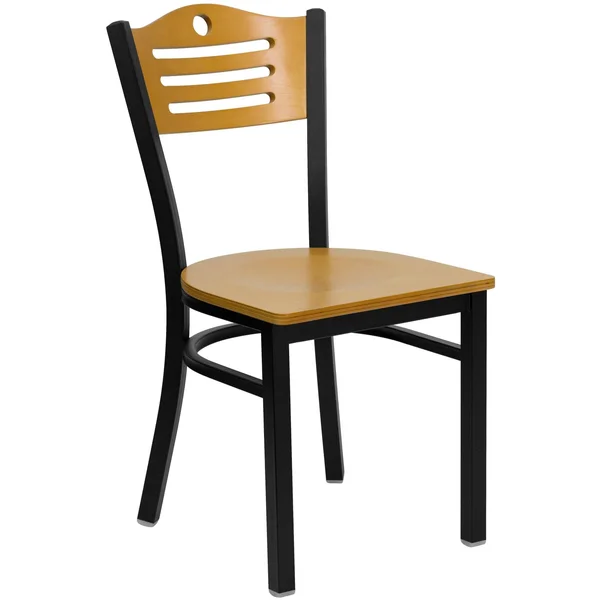 Flash Furniture 30&& Square Black Laminate Table Set with 4 Wood Slat Back Metal Chairs - Natural Wood Seat