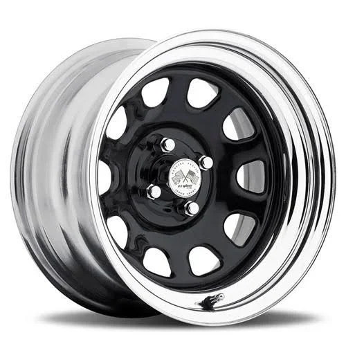 15x7 4x100mm U.S. Wheel 022 Series Drift Daytona FWD Black Wheels with Chrome Hoops