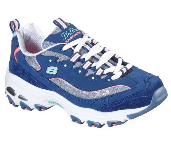 Skechers Women's D&Lites - Sparkling Rain Sneakers, Navy, Pink, 6.5