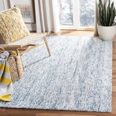 Cavazos Abstract Handmade Tufted Wool Ivory/Navy Area Rug Dakota Fields Rug Size: Rectangle 8' x 10'