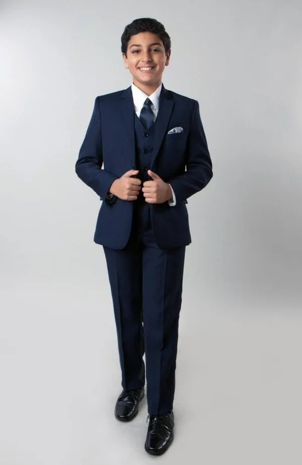 TuxedosOnline Boys Suit 5 Piece Solid Fully Tailored Suit Blue 3