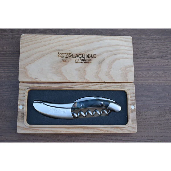 Laguiole en Aubrac Brushed Sommelier Waiter's Corkscrew with Chestnut Buckeye Burl Blue Handle