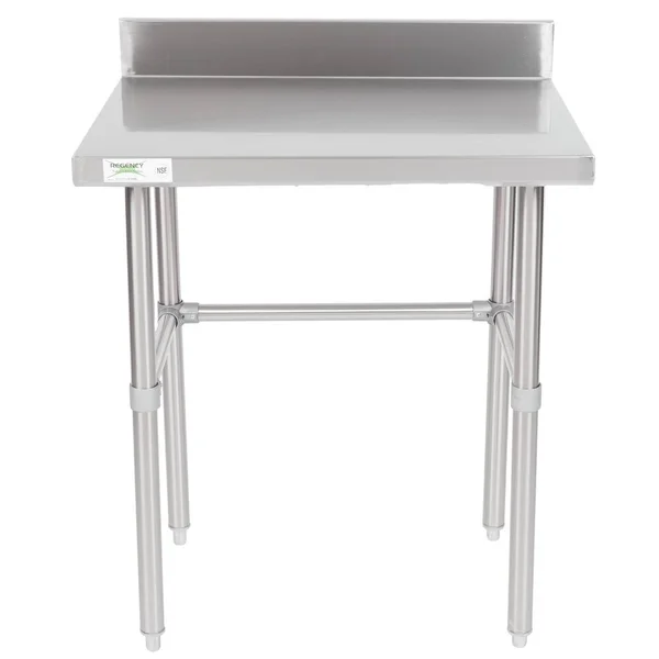 Regency 24x22 x 30x22 16-Gauge 304 Stainless Steel Commercial Open Base Work Table with 4x22 Backsplash