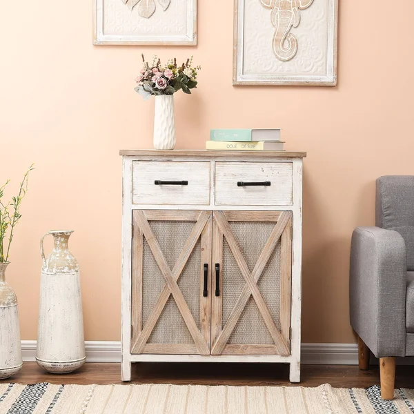 LuxenHome Rustic Wood Barn Door Storage Cabinet